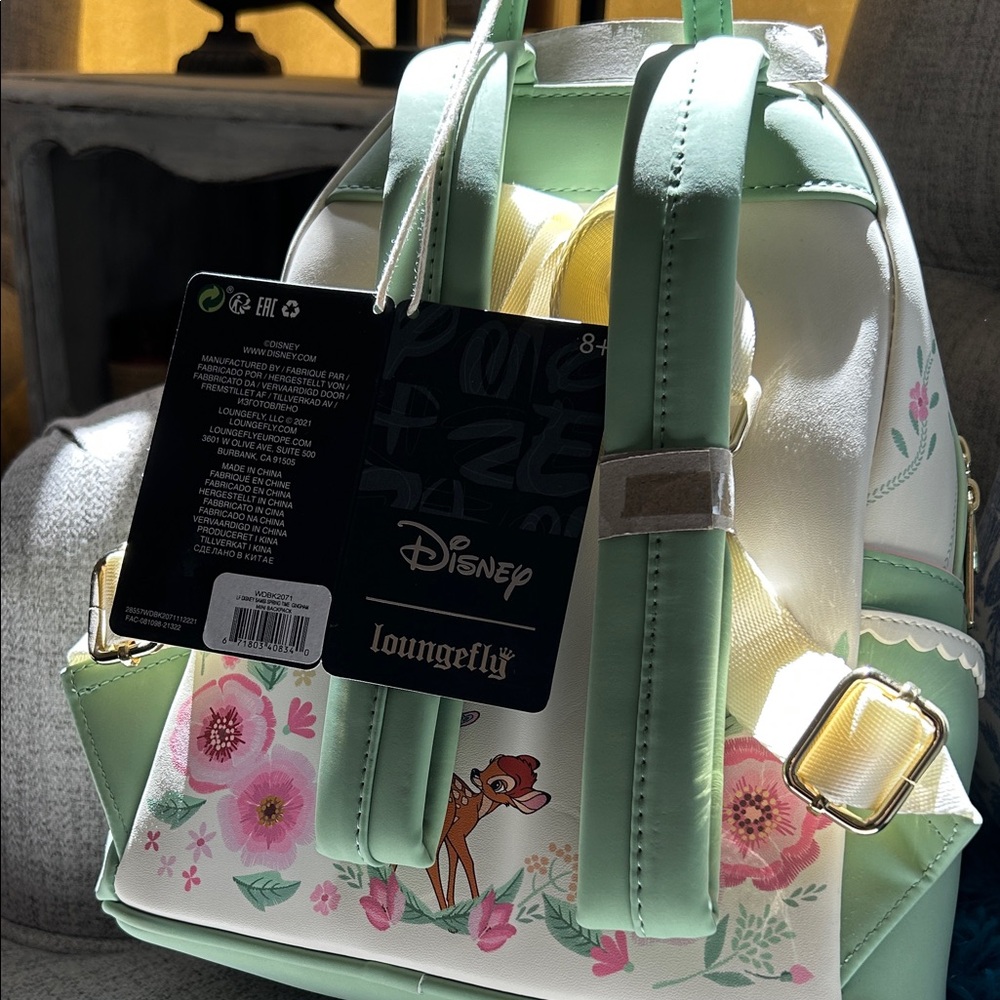 Loungefly Bambi and Thumper- Green and Pink Floral backpack - Picture 4 of 14